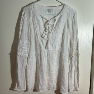 Sundance White Peasant Blouse Crochet Lace‎ Trim Long Sleeve Top medium